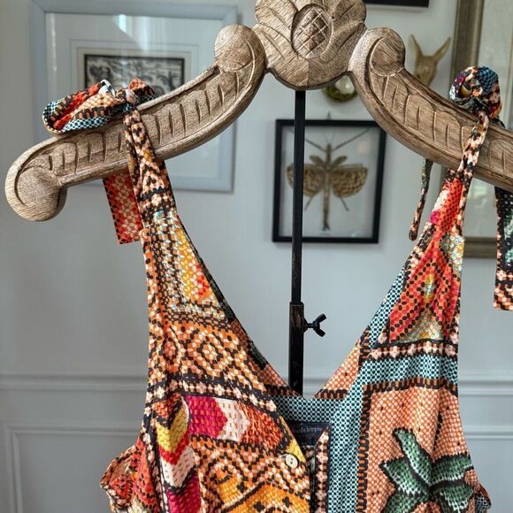 Haute Hippie Boho Patchwork Print Colorful Wode Leg Jumpsuit XS - Picture 2 of 7